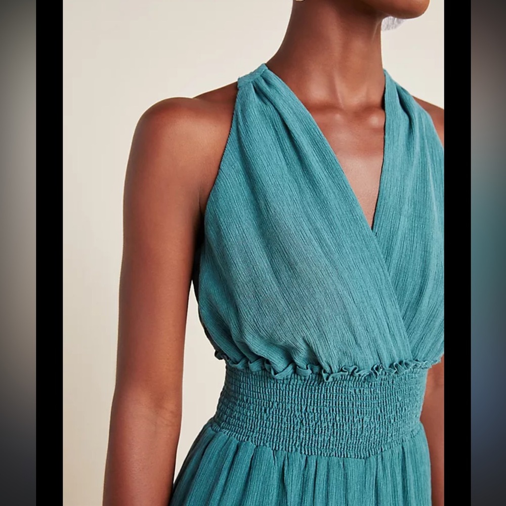 Anthropologie Teal Halter Jumpsuit